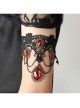 Goth Fashion Retro Bride Wedding Dress Ruby Black Lace Flower Tassel Female Armband