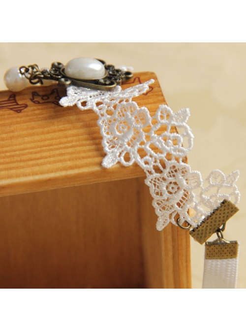 Retro Fashion Baroque Bride White Pearl Lace Flower Wedding Dress Female Armband
