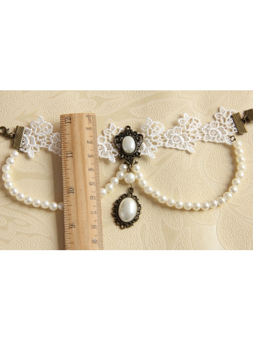 Retro Fashion Baroque Bride White Pearl Lace Flower Wedding Dress Female Armband