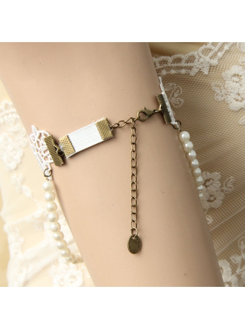 Retro Fashion Baroque Bride White Pearl Lace Flower Wedding Dress Female Armband