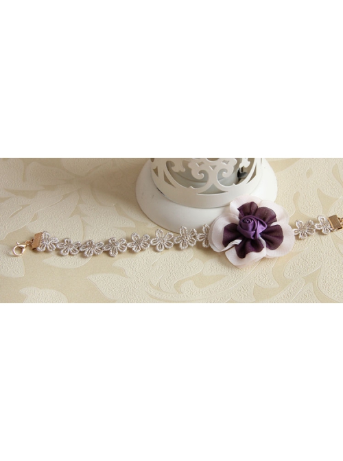 Fashion Retro Leisure Purple Rose Flower Female Golden Lace Anklet