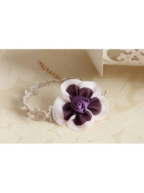 Fashion Retro Leisure Purple Rose Flower Female Golden Lace Anklet