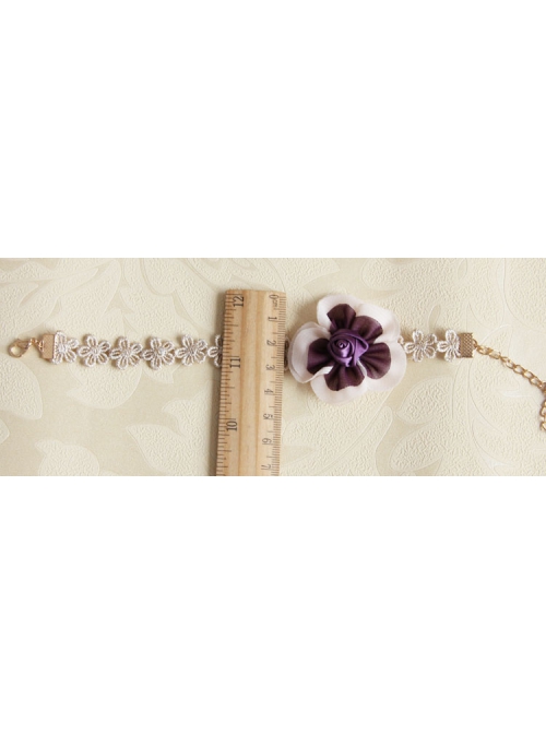 Fashion Retro Leisure Purple Rose Flower Female Golden Lace Anklet