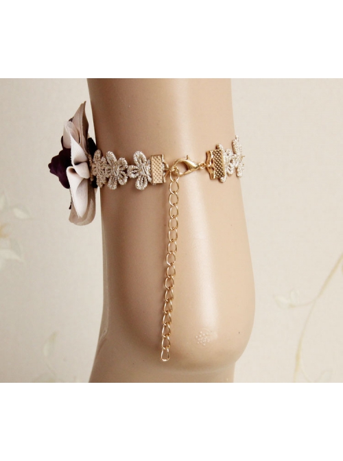 Fashion Retro Leisure Purple Rose Flower Female Golden Lace Anklet
