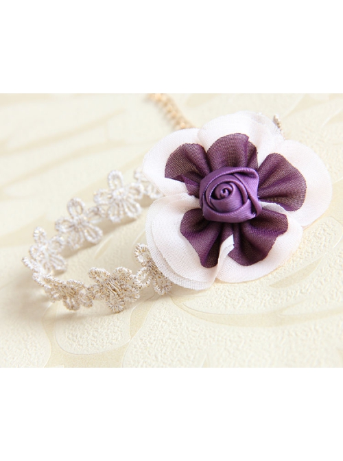 Fashion Retro Leisure Purple Rose Flower Female Golden Lace Anklet