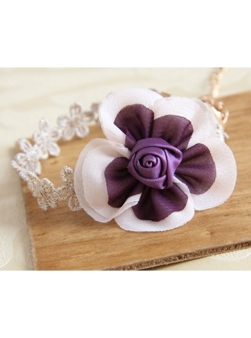 Fashion Retro Leisure Purple Rose Flower Female Golden Lace Anklet