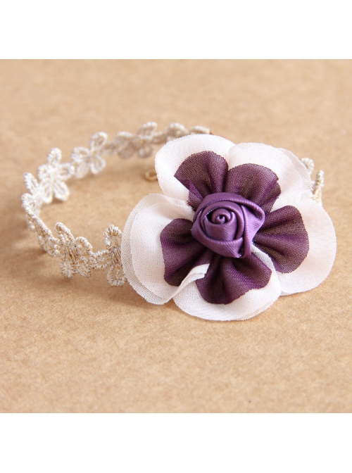Fashion Retro Leisure Purple Rose Flower Female Golden Lace Anklet