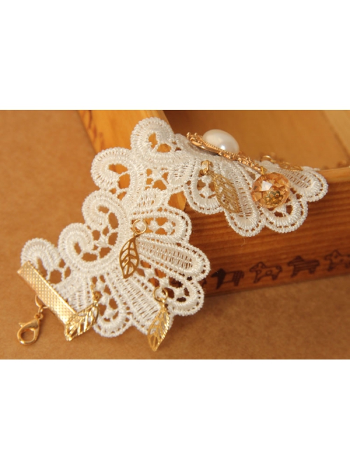 Fashion Handmade Retro White Lace Flower Pearl Female Rose Gold Leaf Female Anklet