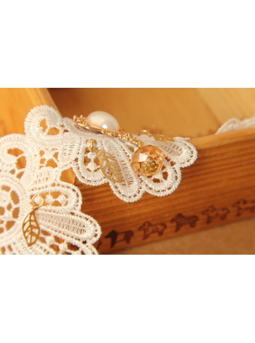Fashion Handmade Retro White Lace Flower Pearl Female Rose Gold Leaf Female Anklet
