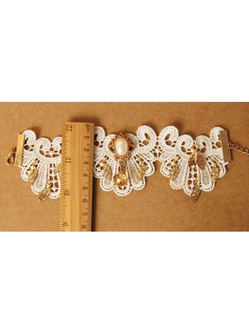 Fashion Handmade Retro White Lace Flower Pearl Female Rose Gold Leaf Female Anklet