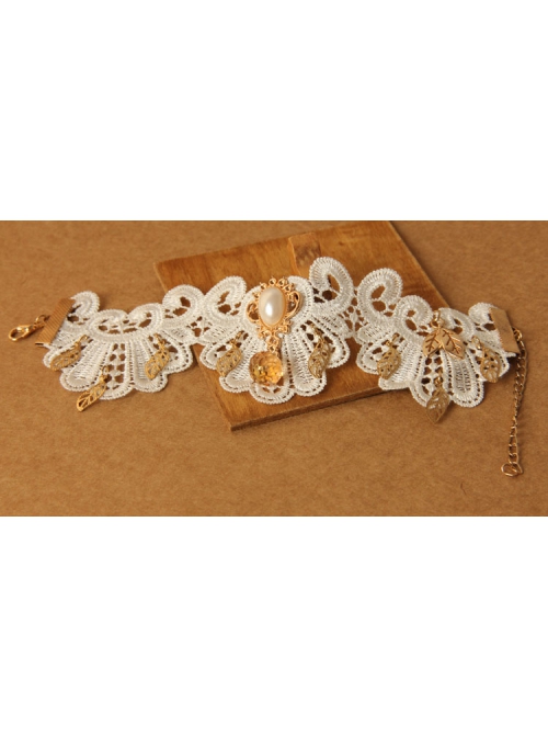Fashion Handmade Retro White Lace Flower Pearl Female Rose Gold Leaf Female Anklet