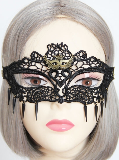 Fashion Retro Black Lace Rivets Grim Reaper Fox Head Beauty Princess Masquerade Half Face Mask