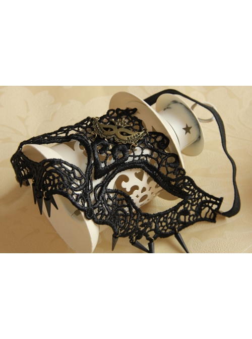 Fashion Retro Black Lace Rivets Grim Reaper Fox Head Beauty Princess Masquerade Half Face Mask