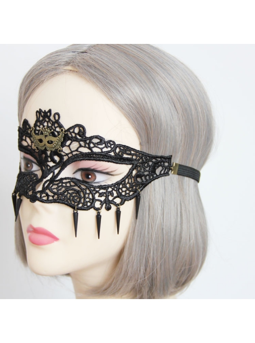 Fashion Retro Black Lace Rivets Grim Reaper Fox Head Beauty Princess Masquerade Half Face Mask