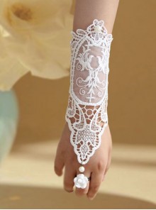 Bride Fashion Retro White Pearl Lace Flower Long Wedding Dress With Ring Female Gloves Bracelet