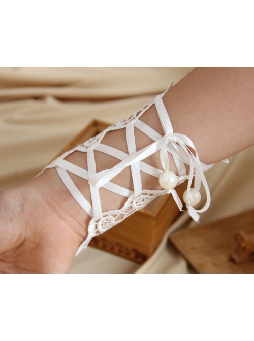 Bride Fashion Retro White Pearl Lace Flower Long Wedding Dress With Ring Female Gloves Bracelet