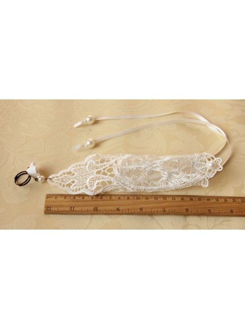 Bride Fashion Retro White Pearl Lace Flower Long Wedding Dress With Ring Female Gloves Bracelet