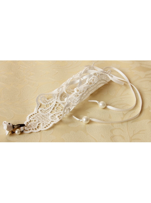 Bride Fashion Retro White Pearl Lace Flower Long Wedding Dress With Ring Female Gloves Bracelet