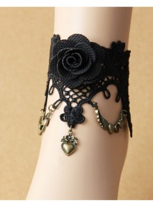 Gothic Retro Fashion Love Wings Black Lace Rose Flower Female Anklet