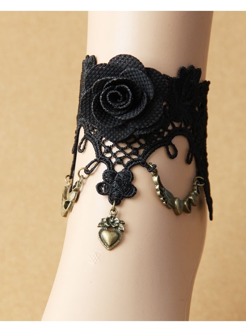 Gothic Retro Fashion Love Wings Black Lace Rose Flower Female Anklet