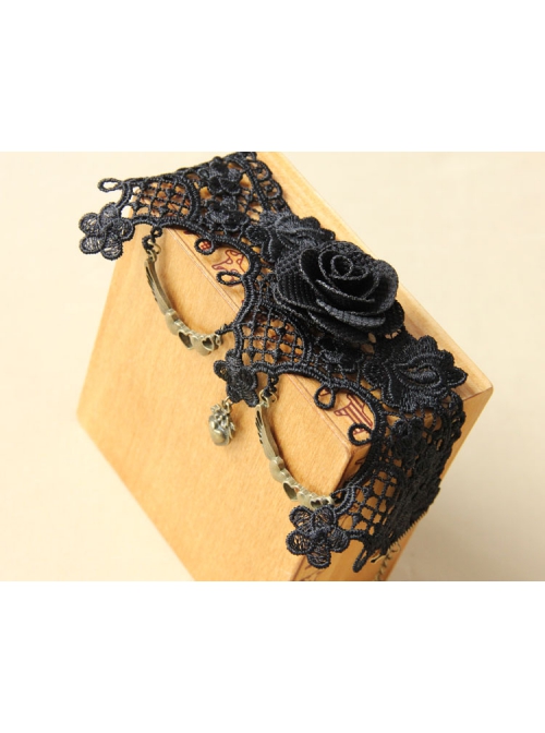 Gothic Retro Fashion Love Wings Black Lace Rose Flower Female Anklet