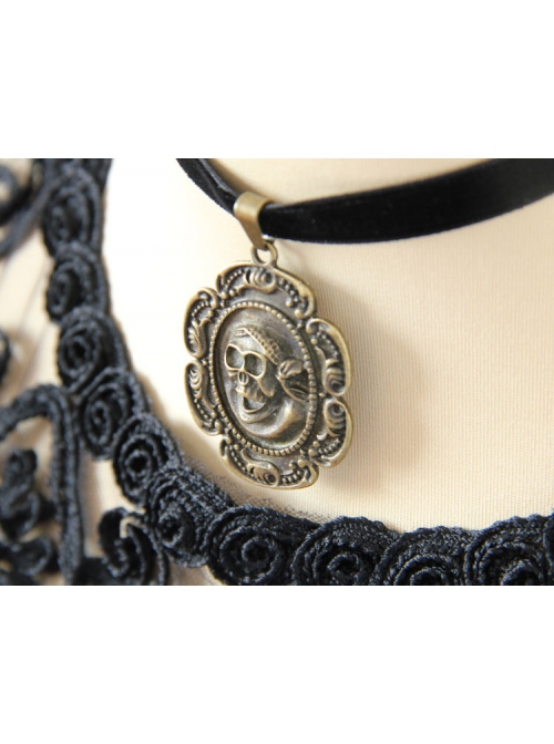 Fashion Retro Exaggerated Simple Skull Black Velvet Rope Female Short Necklace