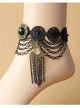 Retro Palace Fashion Black Tassel Gem Gothic Lace Female Anklet