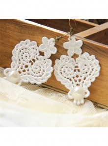 Baroque Palace Retro Fashion Personality Queen White Pearl Lace Flower Female Earrings