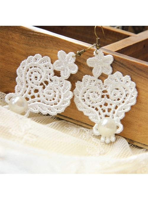 Baroque Palace Retro Fashion Personality Queen White Pearl Lace Flower Female Earrings