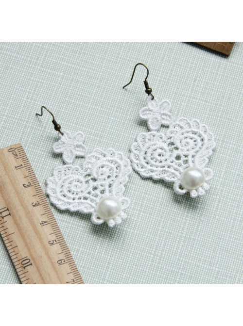 Baroque Palace Retro Fashion Personality Queen White Pearl Lace Flower Female Earrings