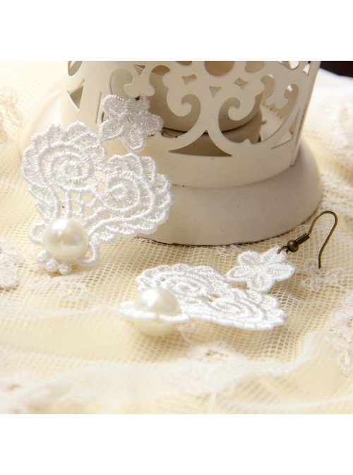 Baroque Palace Retro Fashion Personality Queen White Pearl Lace Flower Female Earrings