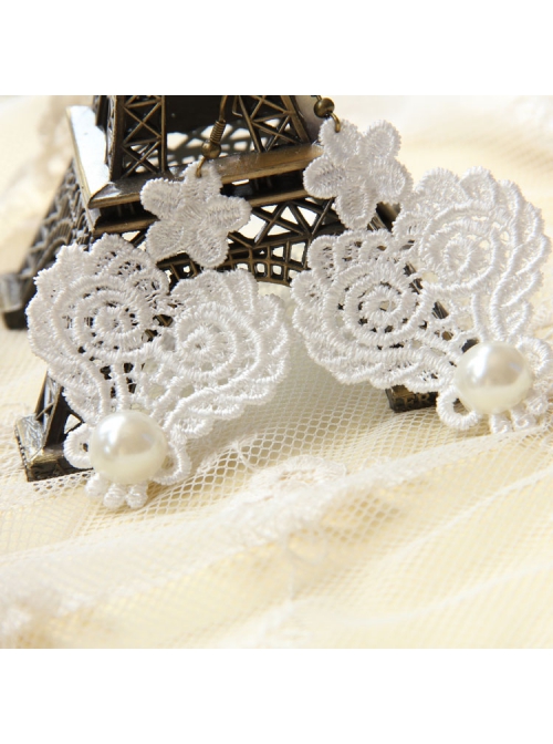 Baroque Palace Retro Fashion Personality Queen White Pearl Lace Flower Female Earrings