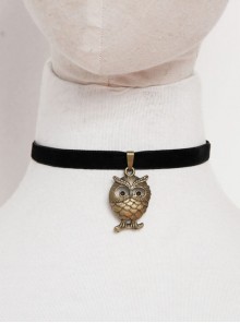 Retro Simple Bronze Owl Black Velvet Rope Fashion Female Short Necklace