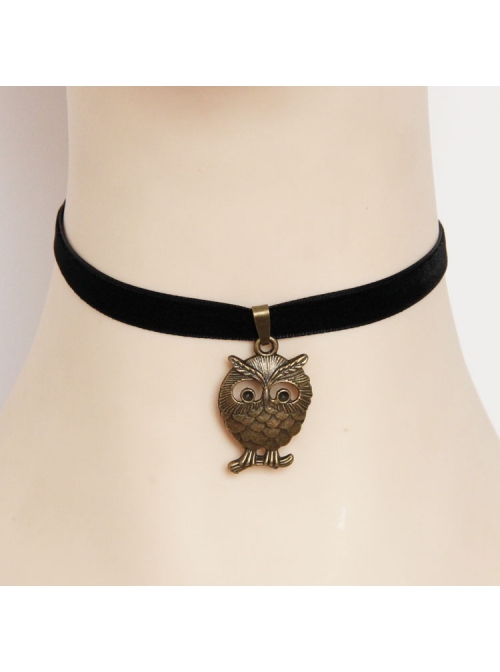 Retro Simple Bronze Owl Black Velvet Rope Fashion Female Short Necklace