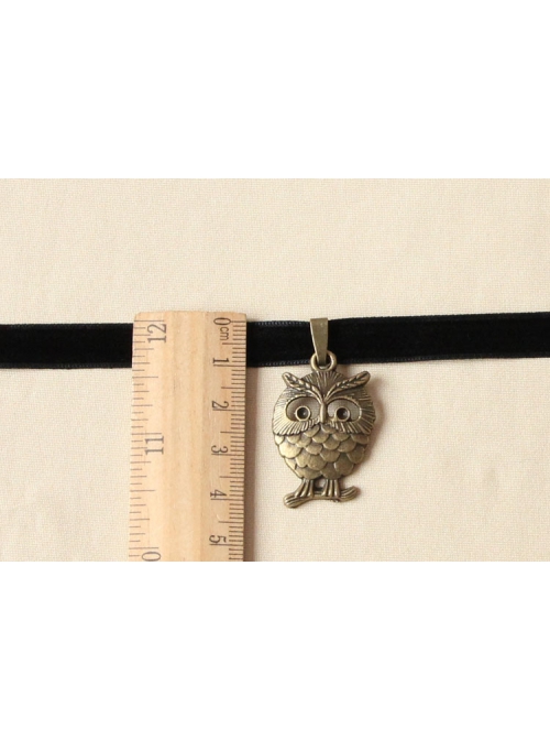 Retro Simple Bronze Owl Black Velvet Rope Fashion Female Short Necklace
