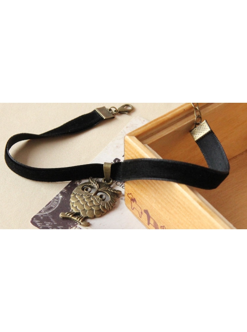 Retro Simple Bronze Owl Black Velvet Rope Fashion Female Short Necklace