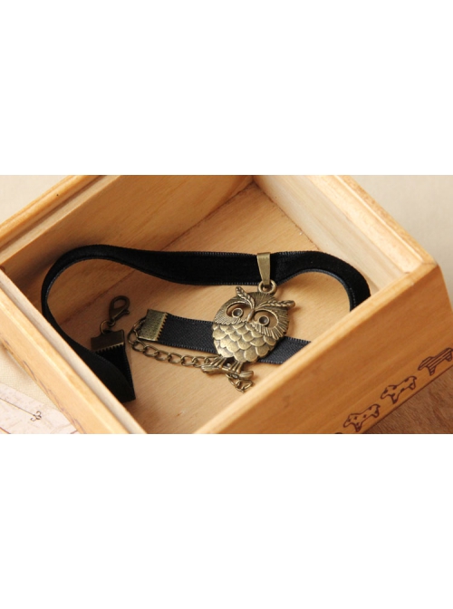 Retro Simple Bronze Owl Black Velvet Rope Fashion Female Short Necklace