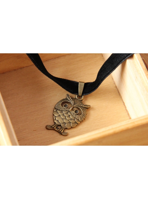 Retro Simple Bronze Owl Black Velvet Rope Fashion Female Short Necklace