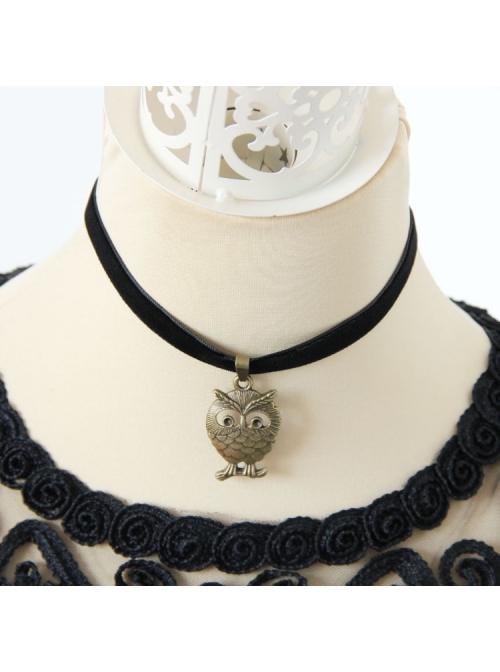 Retro Simple Bronze Owl Black Velvet Rope Fashion Female Short Necklace
