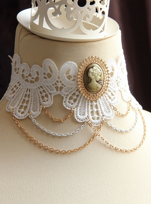 Bride White Lace Beauty Portrait Tassel Retro Lolita Fashion Exaggerated Female Choker
