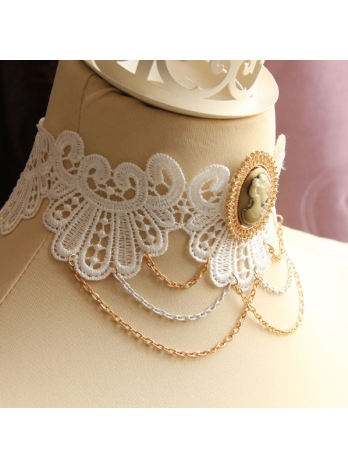 Bride White Lace Beauty Portrait Tassel Retro Lolita Fashion Exaggerated Female Choker