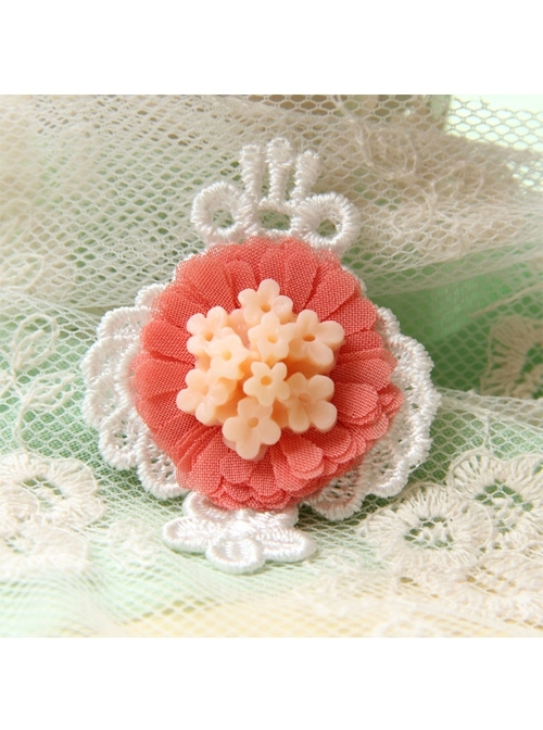 Handmade Retro Fashion Sweet Pink Fabric Flower White Lace Female Brooch
