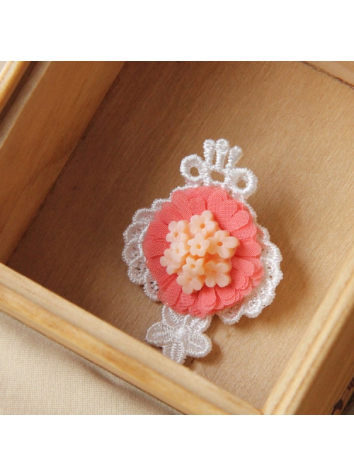 Handmade Retro Fashion Sweet Pink Fabric Flower White Lace Female Brooch