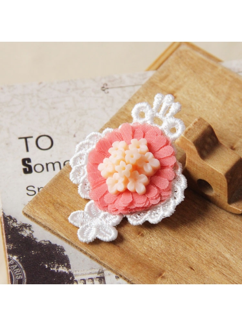 Handmade Retro Fashion Sweet Pink Fabric Flower White Lace Female Brooch