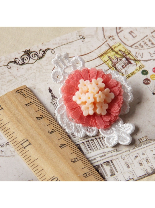 Handmade Retro Fashion Sweet Pink Fabric Flower White Lace Female Brooch