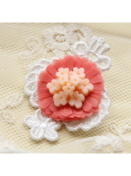 Handmade Retro Fashion Sweet Pink Fabric Flower White Lace Female Brooch