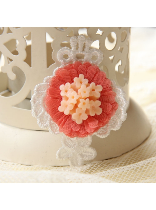 Handmade Retro Fashion Sweet Pink Fabric Flower White Lace Female Brooch