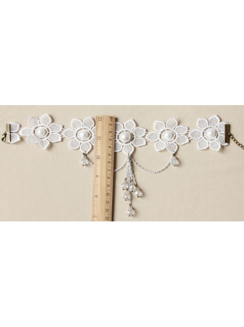 Bride Wedding Fashion White Lace Flower Crystal Tassel Female Necklace