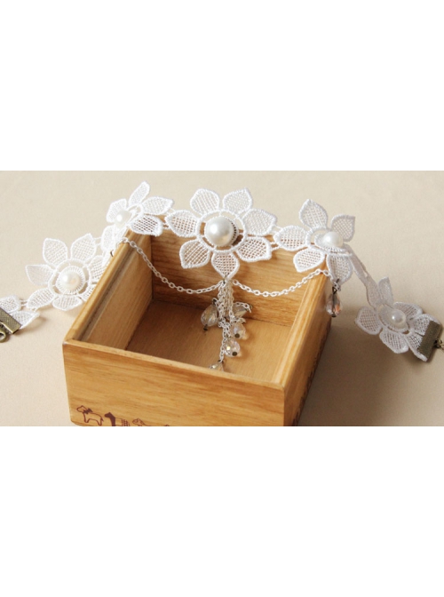 Bride Wedding Fashion White Lace Flower Crystal Tassel Female Necklace