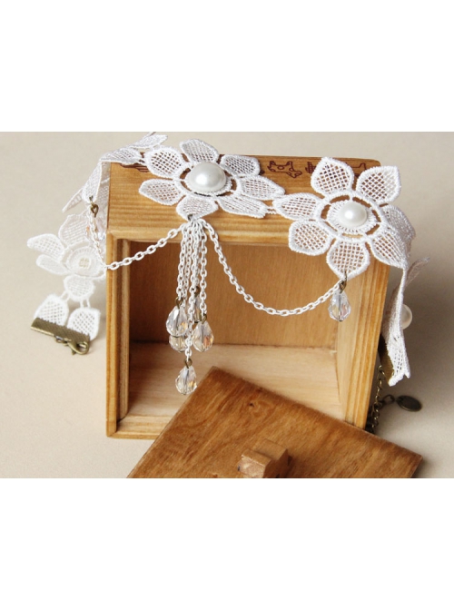 Bride Wedding Fashion White Lace Flower Crystal Tassel Female Necklace